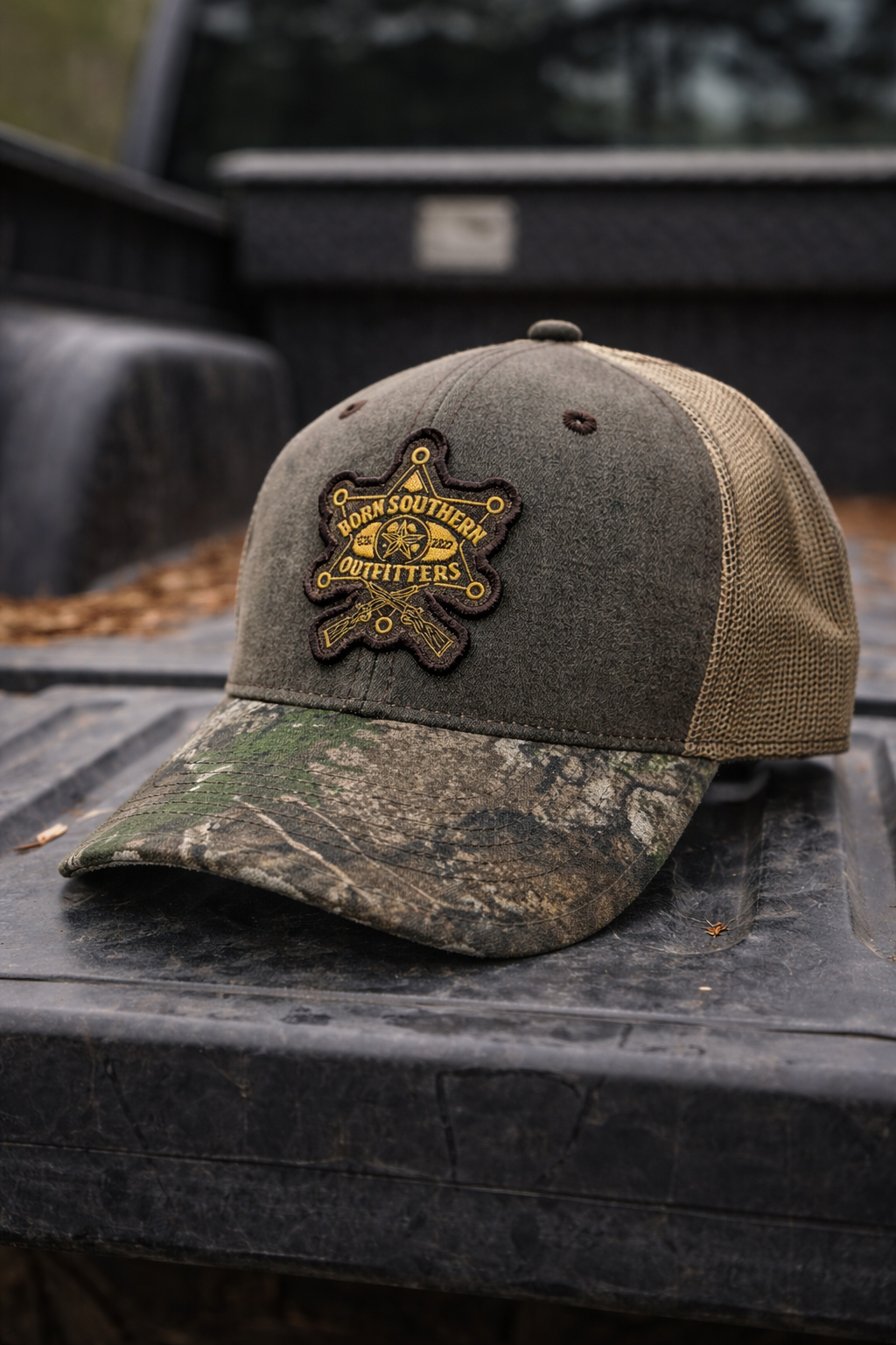 Distressed camo hat